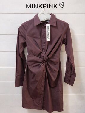 MINKPINK Allegra Twist Shirtdress – Deep Purple – XS